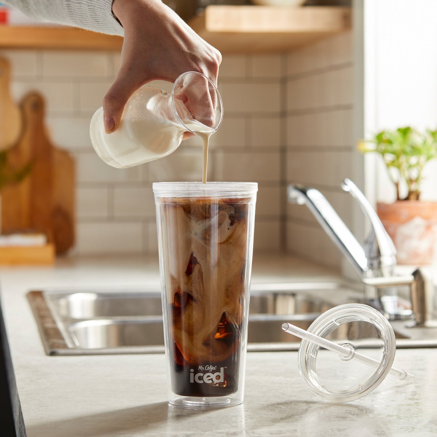 Mr. Coffee® Iced™ Coffee Maker with Reusable Tumbler and and Coffee Filter, Burgundy, Frustration Free Packaging