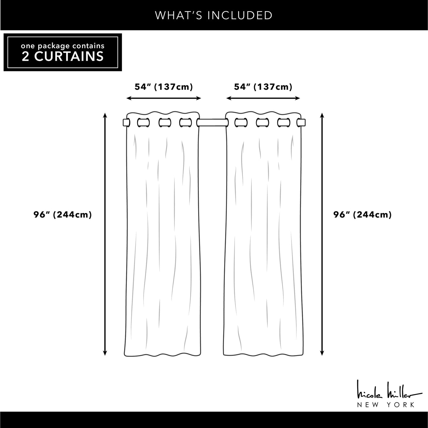 NICOLE MILLER NEW YORK Canvas Indoor/Outdoor Grommet Top Curtain Panel Pair
