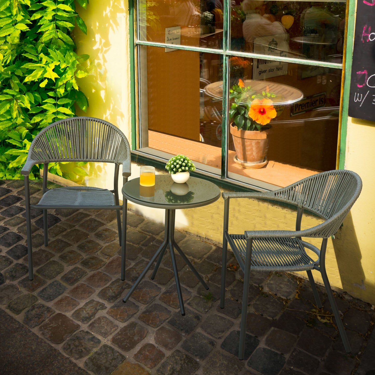 NUU GARDEN 3-piece Patio Rope Wicker Bistro Set