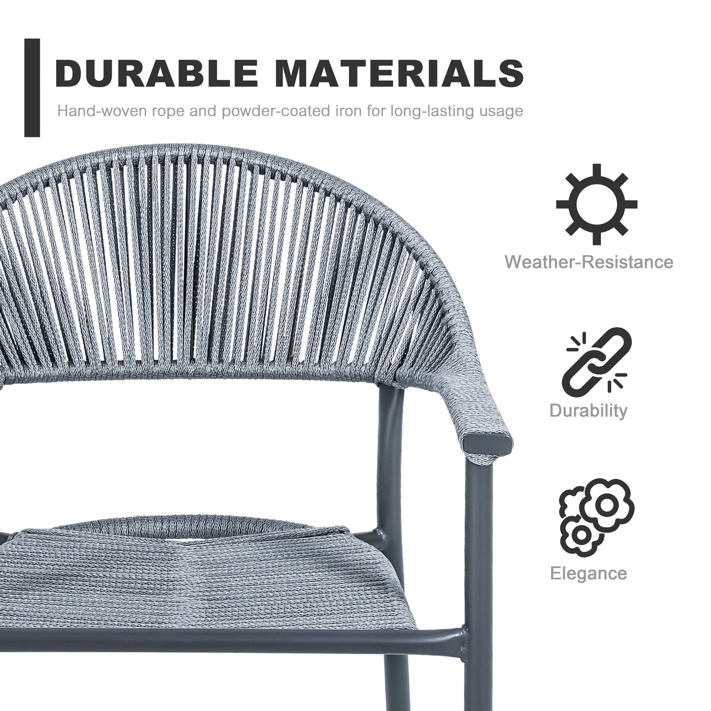NUU GARDEN 3-piece Patio Rope Wicker Bistro Set