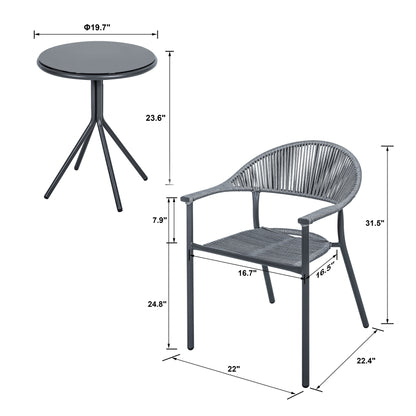 NUU GARDEN 3-piece Patio Rope Wicker Bistro Set