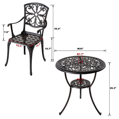 Outdoor 3-Piece Cast Aluminum Patio Set with 1.77 Umbrella Hole