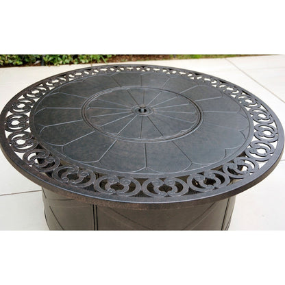 Nassau 4-Piece Patio Propane Fire Pit Loveseat Conversation Set with Cushions and 47'' Round Fire Pit Chat Table and Fireglass