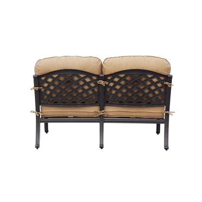 Nassau 4-Piece Patio Propane Fire Pit Loveseat Conversation Set with Cushions and 47'' Round Fire Pit Chat Table and Fireglass