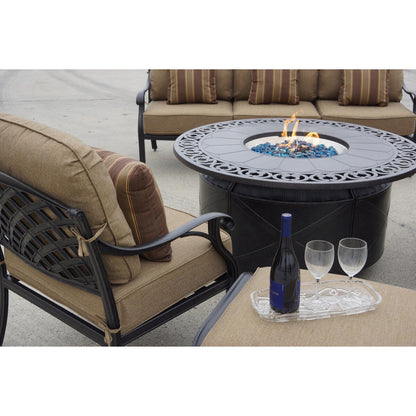 Nassau 5-Piece Patio Propane Fire Pit Deep Seating Set with Cushions and 47'' Round Fire Pit Chat Table and Fireglass