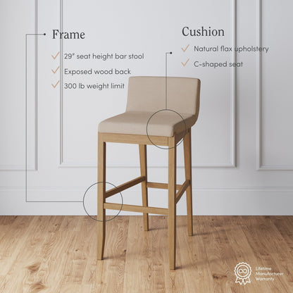 Gracie Modern Bar Stool, Boucle Upholstered Chair and Brushed Wooden Legs