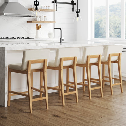 Gracie Modern Bar Stool, Boucle Upholstered Chair and Brushed Wooden Legs