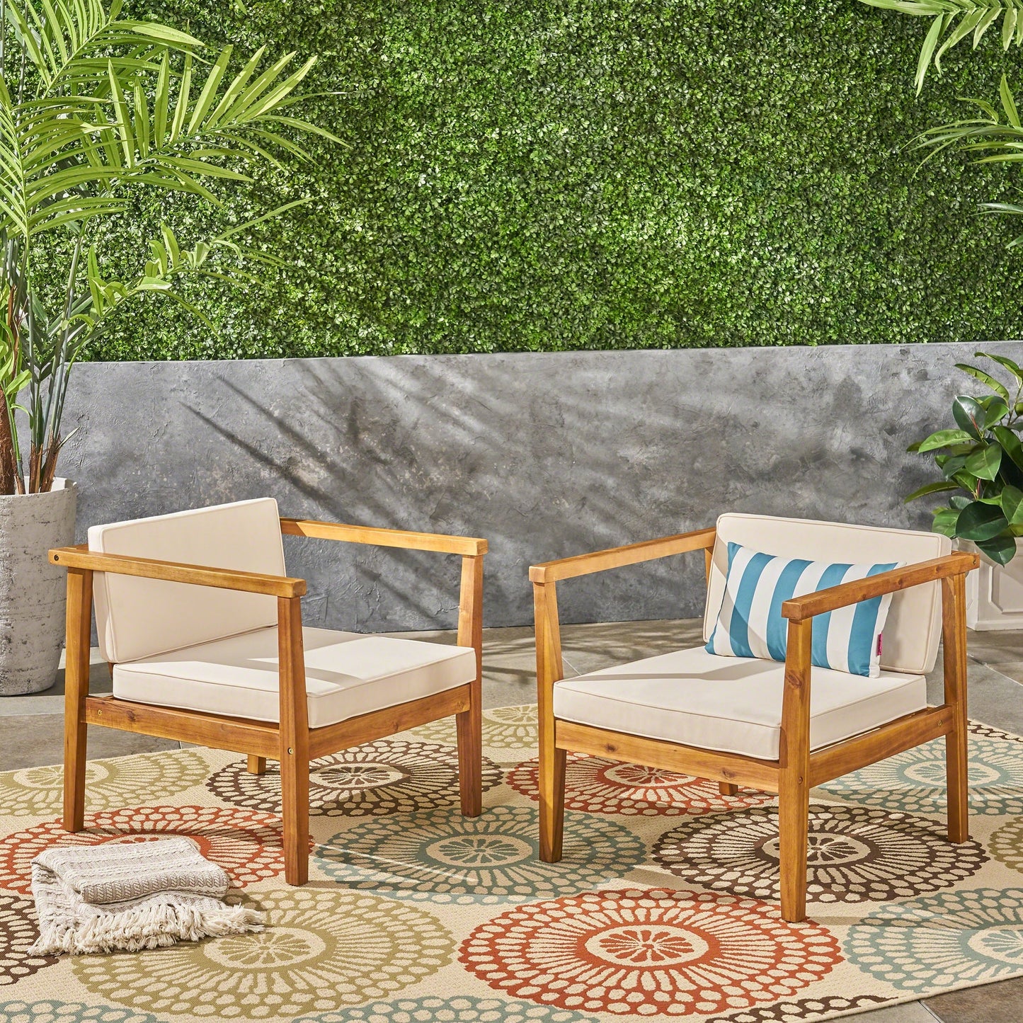Newbury Outdoor Acacia Wood Club Chairs with Cushions (Set of 2) by Christopher Knight Home