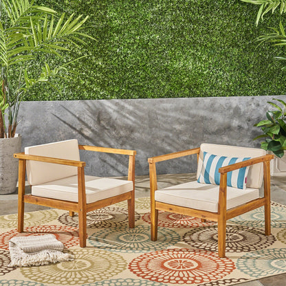Newbury Outdoor Acacia Wood Club Chairs with Cushions (Set of 2) by Christopher Knight Home