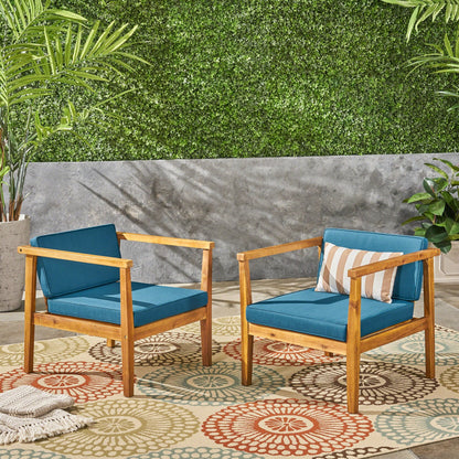 Newbury Outdoor Acacia Wood Club Chairs with Cushions (Set of 2) by Christopher Knight Home