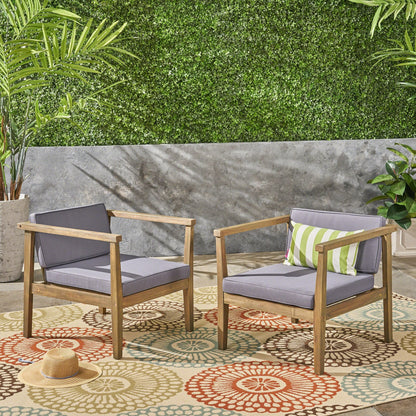Newbury Outdoor Acacia Wood Club Chairs with Cushions (Set of 2) by Christopher Knight Home