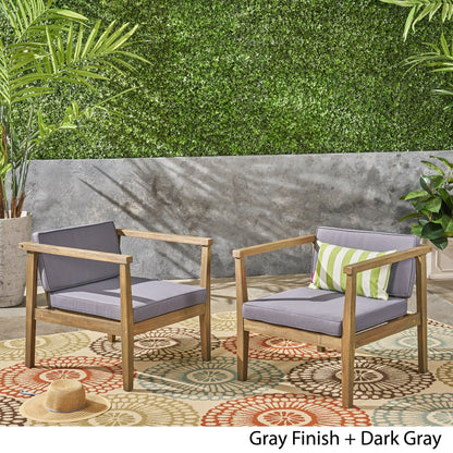 Newbury Outdoor Acacia Wood Club Chairs with Cushions (Set of 2) by Christopher Knight Home