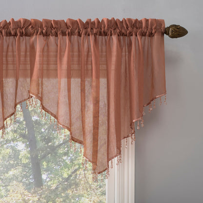 No. 918 Erica Crushed Voile Ascot Beaded Sheer Rod Pocket 1-Piece Curtain Valance