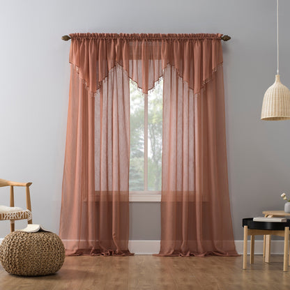 No. 918 Erica Crushed Voile Ascot Beaded Sheer Rod Pocket 1-Piece Curtain Valance