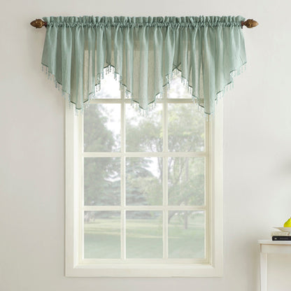 No. 918 Erica Crushed Voile Ascot Beaded Sheer Rod Pocket 1-Piece Curtain Valance