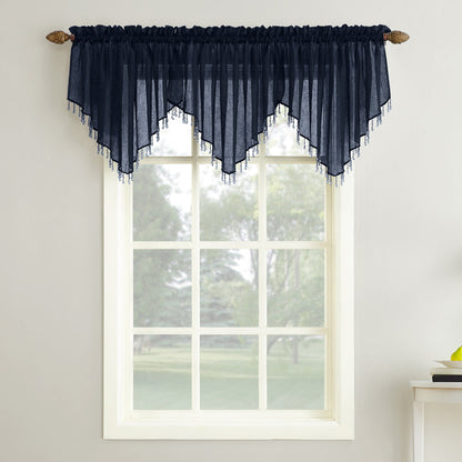 No. 918 Erica Crushed Voile Ascot Beaded Sheer Rod Pocket 1-Piece Curtain Valance