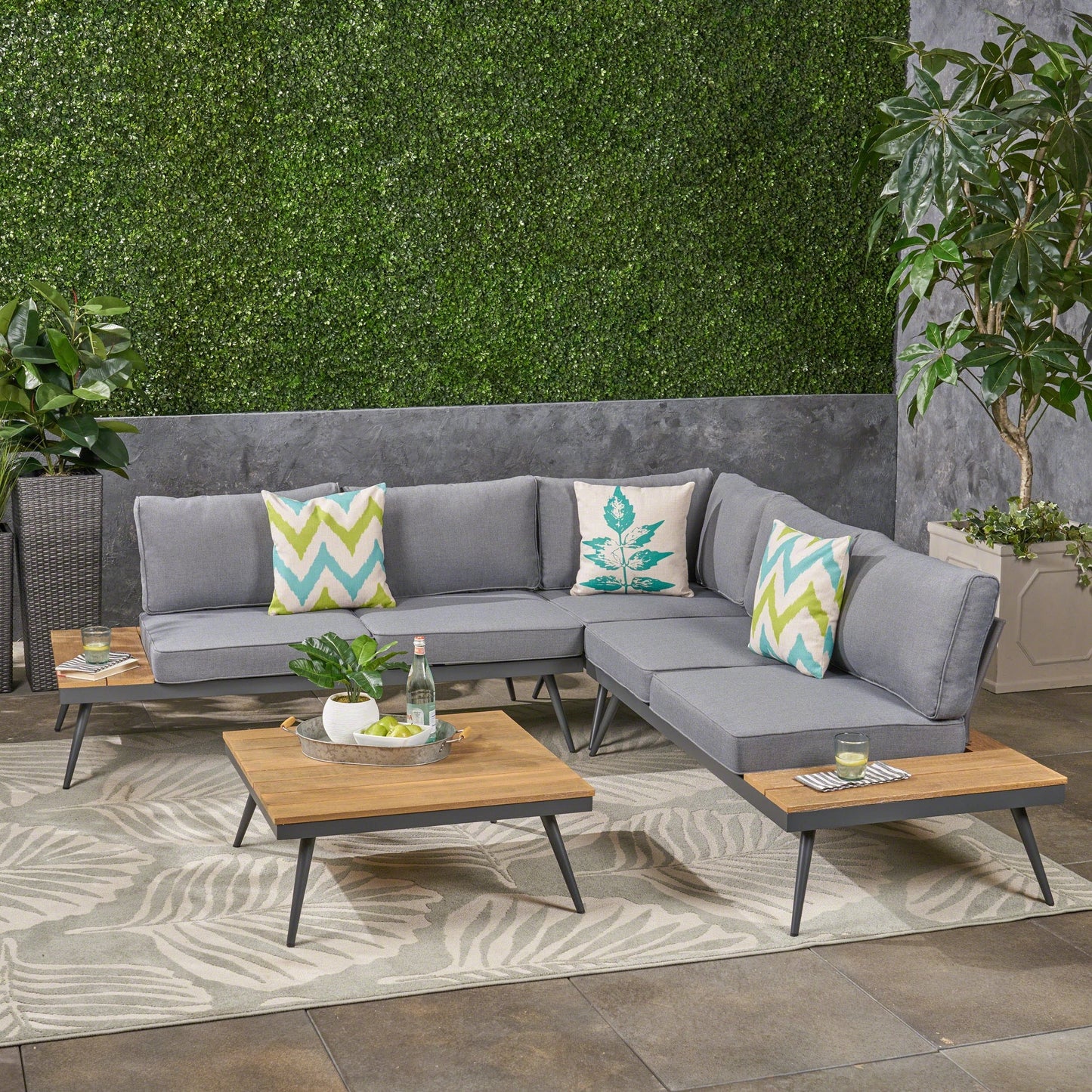 Norfolk Outdoor V-Shaped 5 Seater Sofa Set by Christopher Knight Home