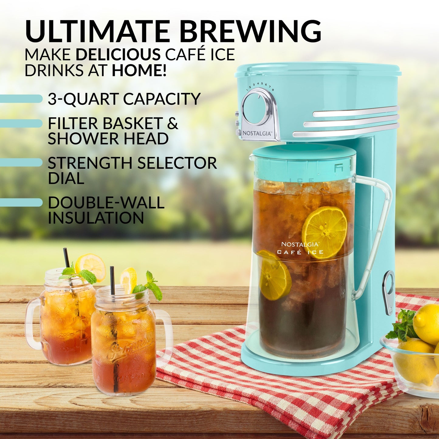 Nostalgia Ice Tea & Coffee Maker with Plastic Pitcher, Black
