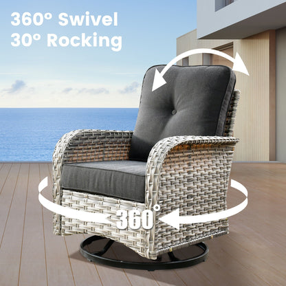 OVIOS 11 Pieces Outdoor Wicker Swivel Chair Set With Fire Table
