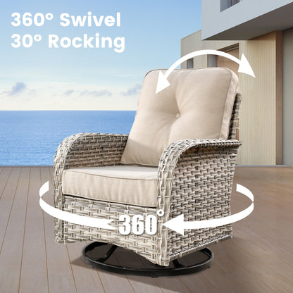 OVIOS 11 Pieces Outdoor Wicker Swivel Chair Set With Fire Table