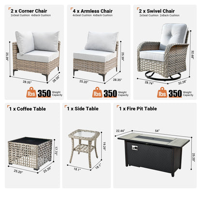 OVIOS 11 Pieces Outdoor Wicker Swivel Chair Set With Fire Table