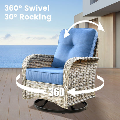 OVIOS 11 Pieces Outdoor Wicker Swivel Chair Set With Fire Table