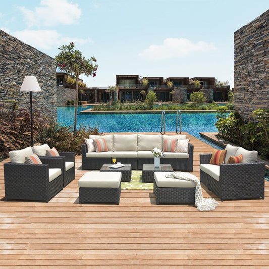 OVIOS 12-piece Sunbrella & Olefin Fabric Patio Furniture Conversation Set