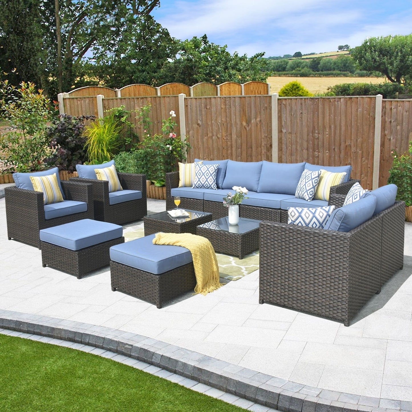 OVIOS 12-piece Sunbrella & Olefin Fabric Patio Furniture Conversation Set