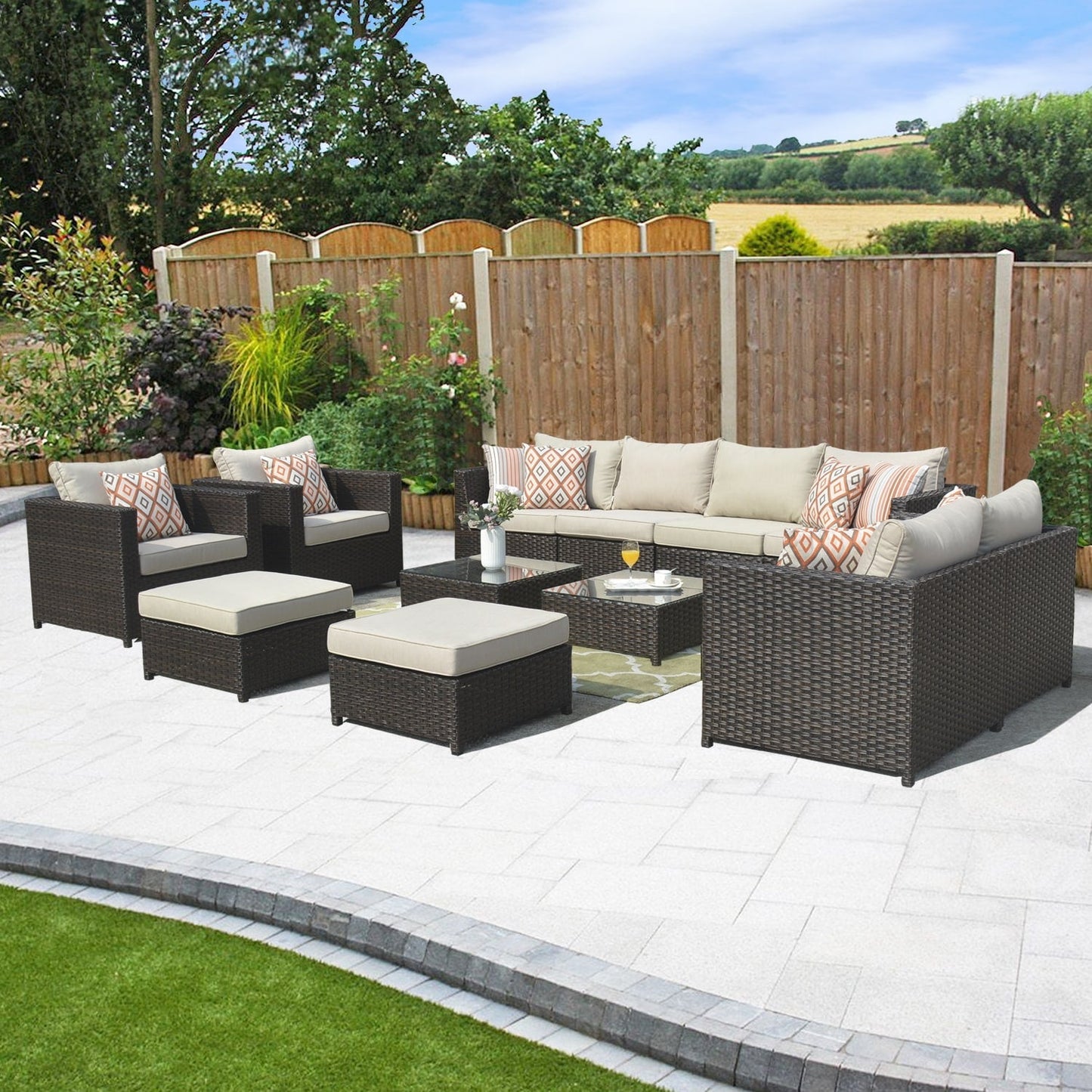 OVIOS 12-piece Sunbrella & Olefin Fabric Patio Furniture Conversation Set