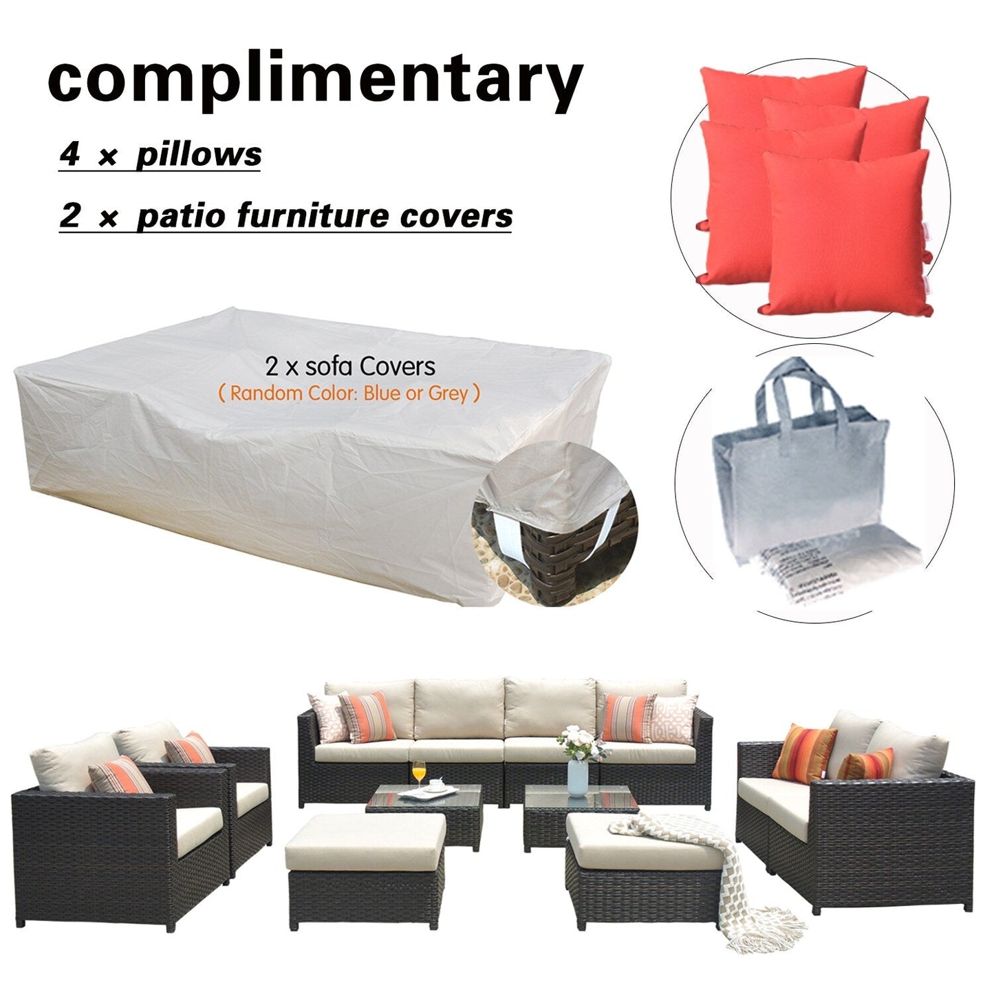 OVIOS 12-piece Sunbrella & Olefin Fabric Patio Furniture Conversation Set