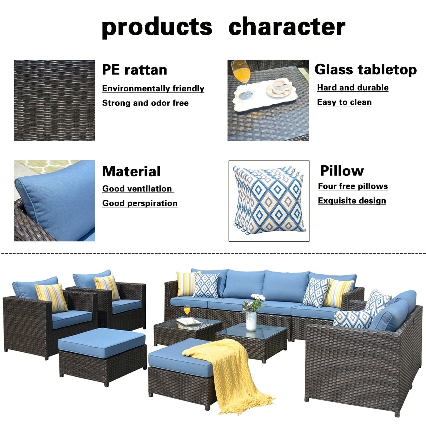 OVIOS 12-piece Sunbrella & Olefin Fabric Patio Furniture Conversation Set