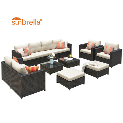 OVIOS 12-piece Sunbrella & Olefin Fabric Patio Furniture Conversation Set