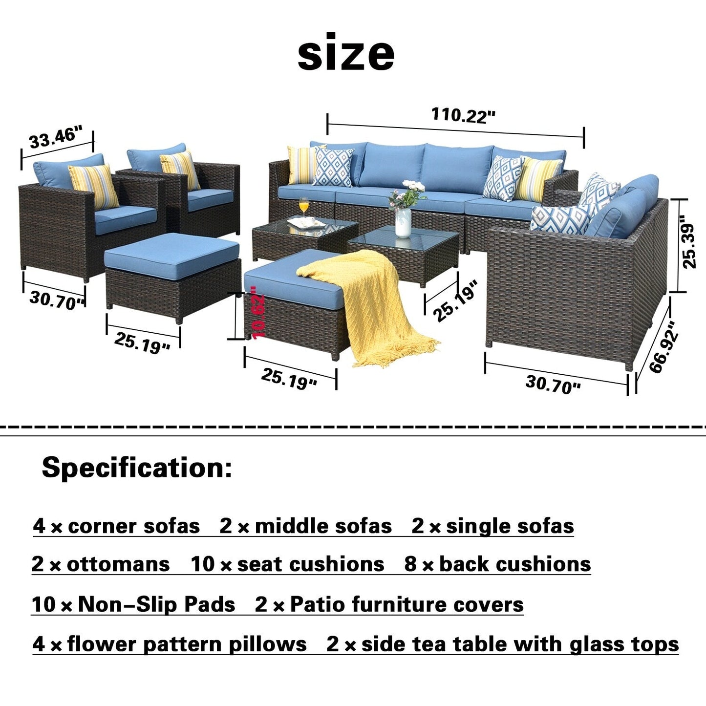 OVIOS 12-piece Sunbrella & Olefin Fabric Patio Furniture Conversation Set
