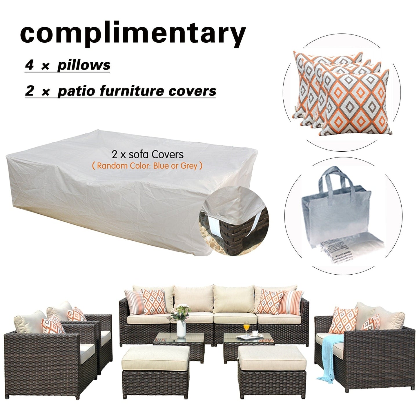 OVIOS 12-piece Sunbrella & Olefin Fabric Patio Furniture Conversation Set