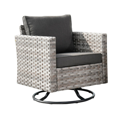 OVIOS 2-piece Swivel Rocking Wicker Chair Side Table Conversation Set