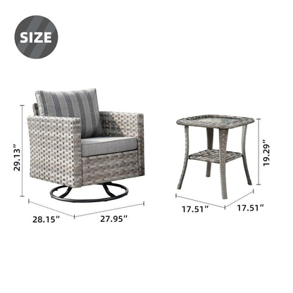 OVIOS 2-piece Swivel Rocking Wicker Chair Side Table Conversation Set