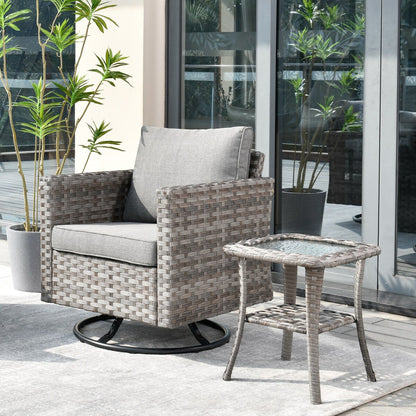 OVIOS 2-piece Swivel Rocking Wicker Chair Side Table Conversation Set
