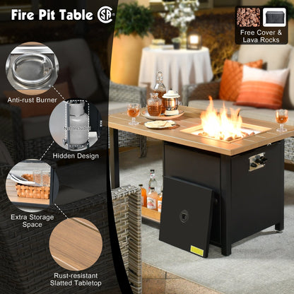 OVIOS 5-piece Patio Wicker Conversation Set With Fire Table