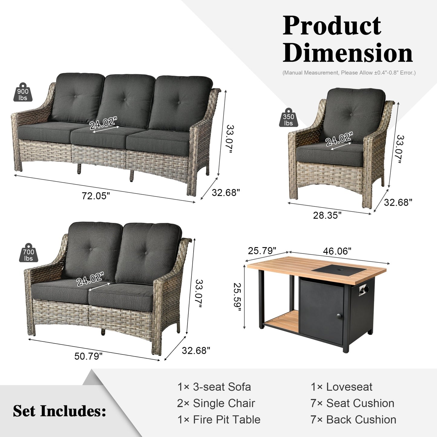 OVIOS 5-piece Patio Wicker Conversation Set With Fire Table