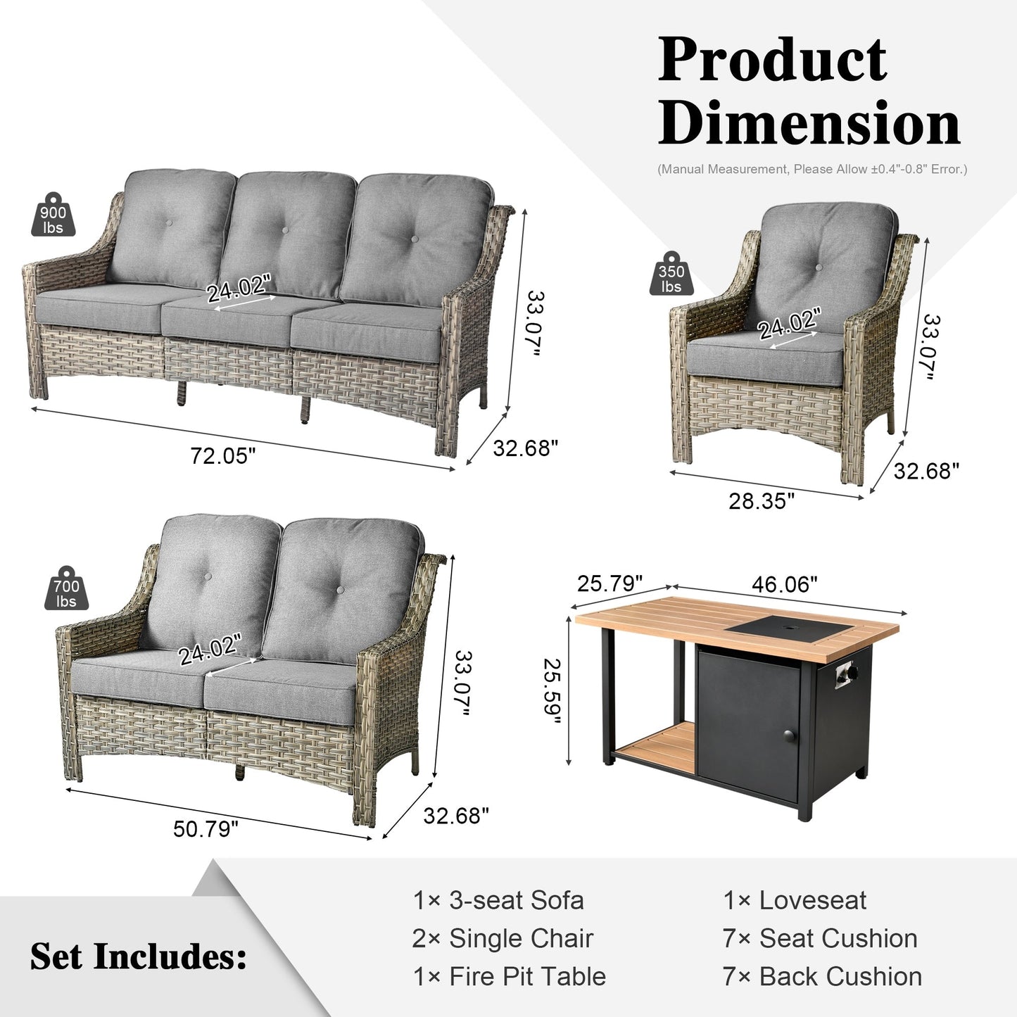OVIOS 5-piece Patio Wicker Conversation Set With Fire Table