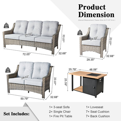 OVIOS 5-piece Patio Wicker Conversation Set With Fire Table