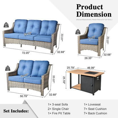 OVIOS 5-piece Patio Wicker Conversation Set With Fire Table