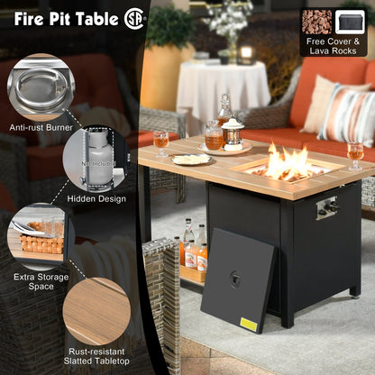OVIOS 5-piece Patio Wicker Conversation Set With Fire Table