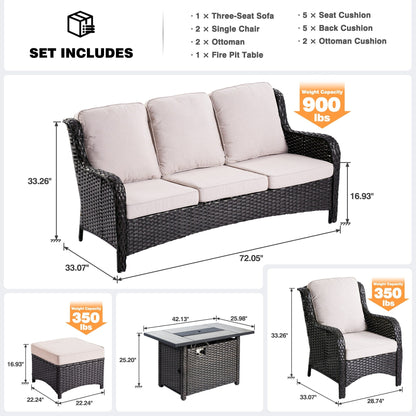 OVIOS 6-piece Patio Wicker Furniture Set With 42 Fire Pit Table