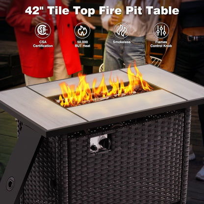 OVIOS 6-piece Patio Wicker Furniture Set With 42 Fire Pit Table