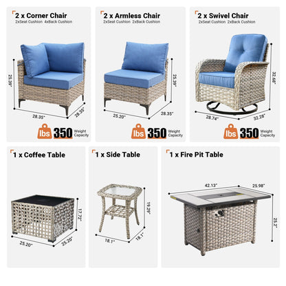 OVIOS 9 Pieces Outdoor Wicker Swivel Chair Set With Fire Table