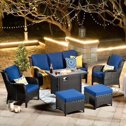 OVIOS 6-piece Patio Wicker Furniture Set With 42 Fire Pit Table