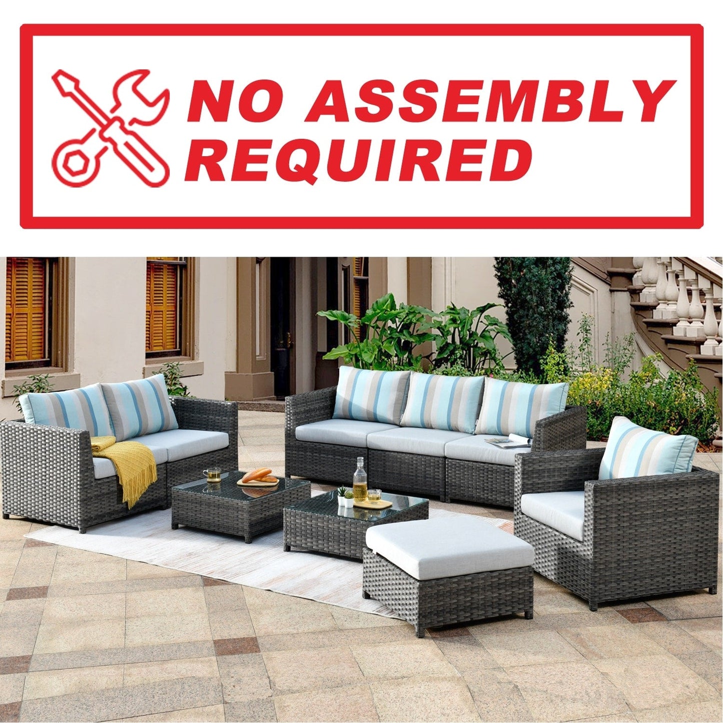 OVIOS Sunbrella Fabric Patio 9&12 Pieces Outdoor Sectional Set