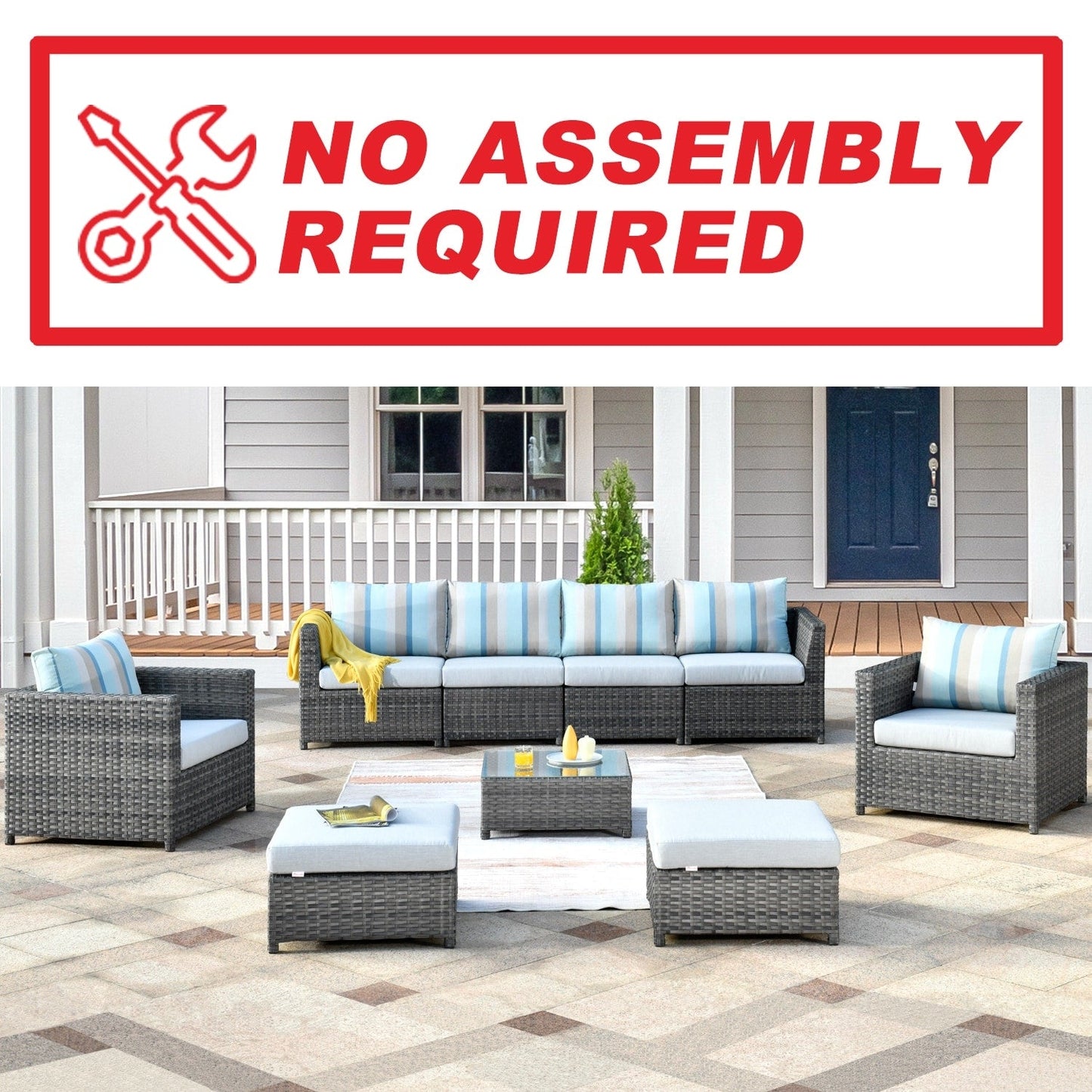 OVIOS Sunbrella Fabric Patio 9&12 Pieces Outdoor Sectional Set