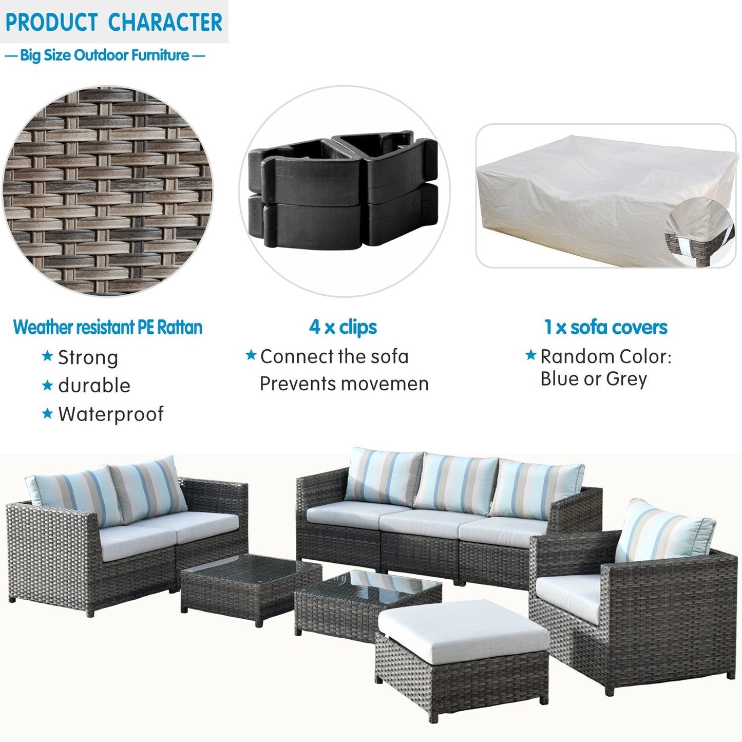 OVIOS Sunbrella Fabric Patio 9&12 Pieces Outdoor Sectional Set